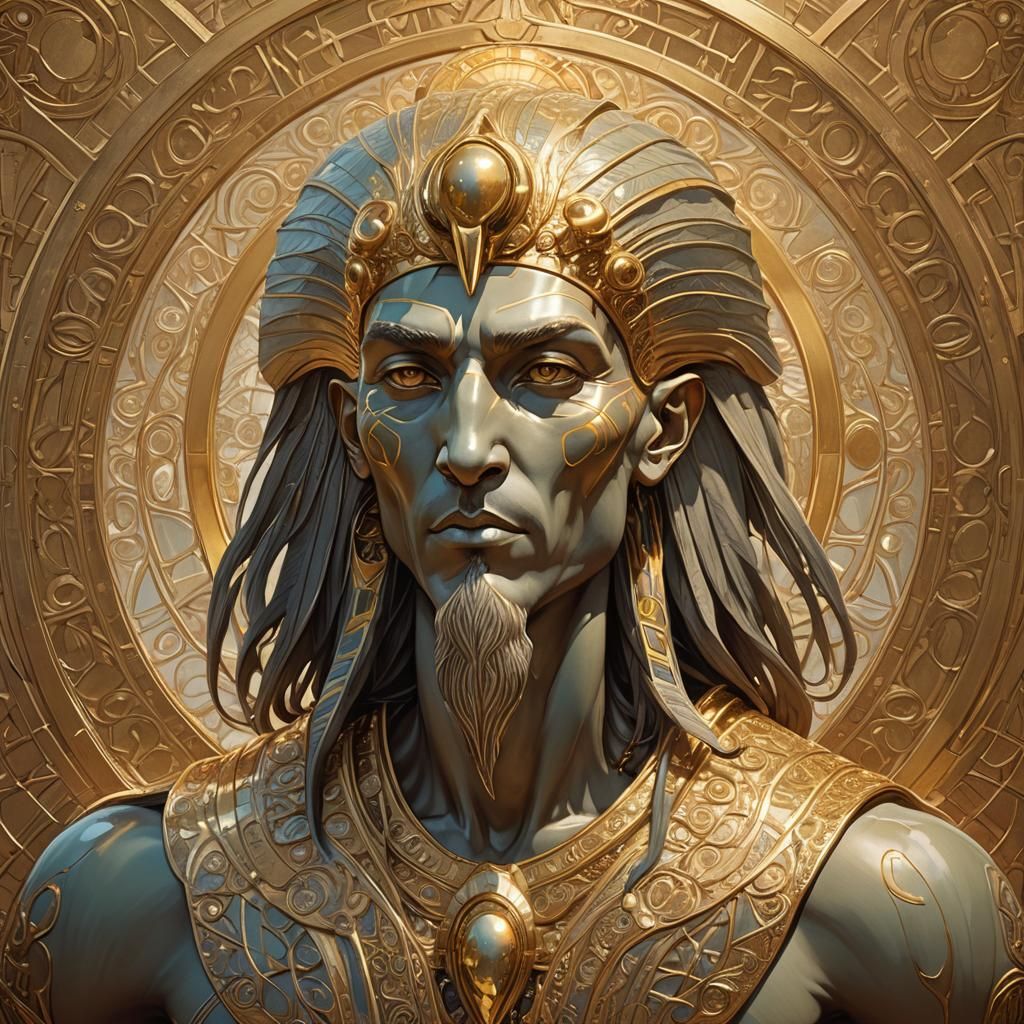 Thoth Gazing Into a Golden Mirror: Digital Art