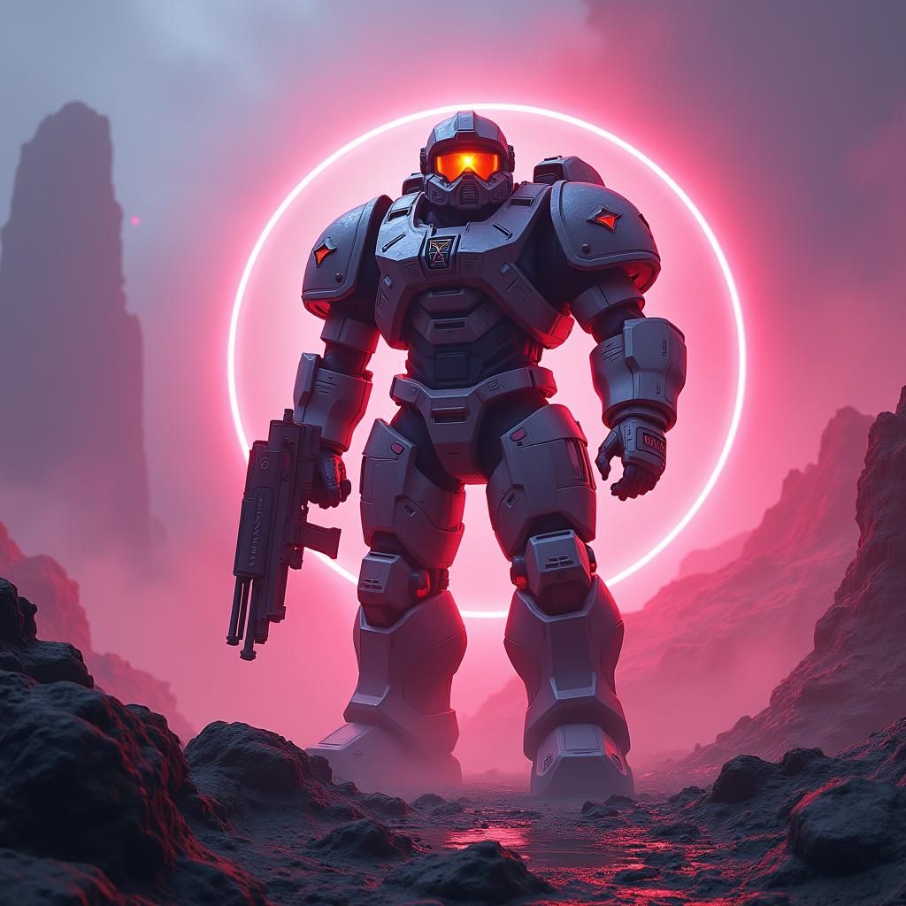 Heroic Space Marine on Alien Planet in Digital Art