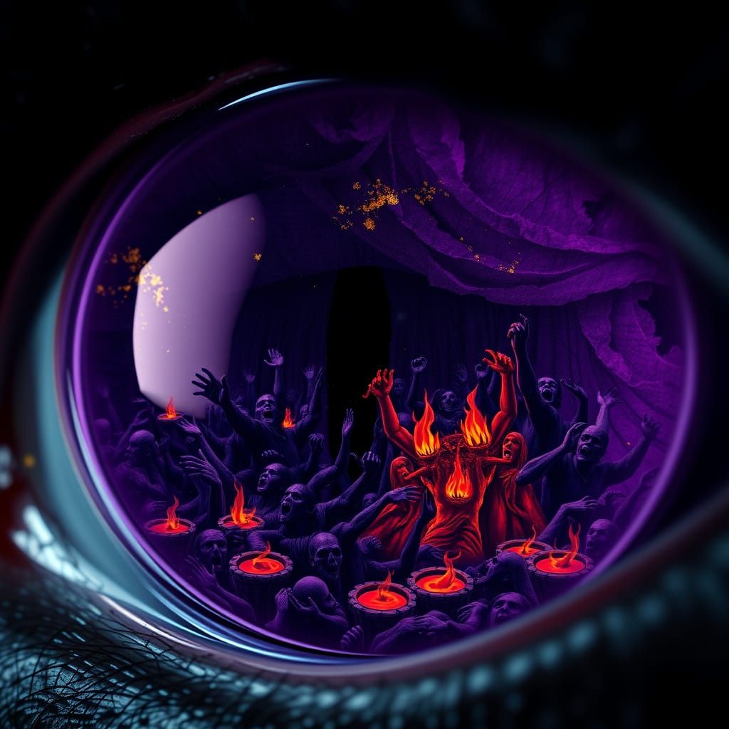 Demonic Eyeball Reflecting Tormented Souls: Surreal Macro Vi...