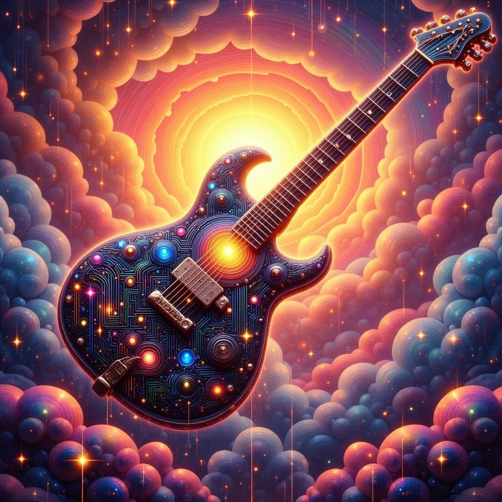 Ethereal Guitar in Dreamscape Sunset