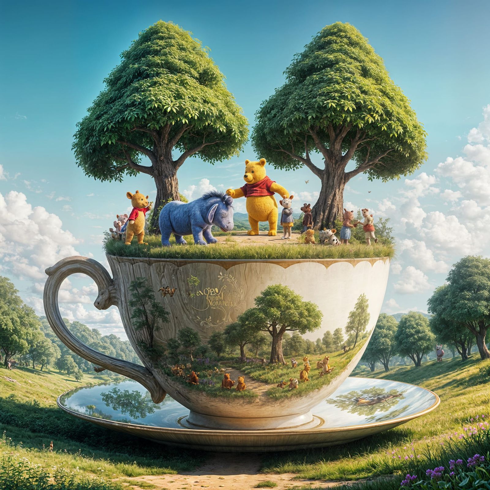 A Whimsical English Tea Cup Scene in 3D