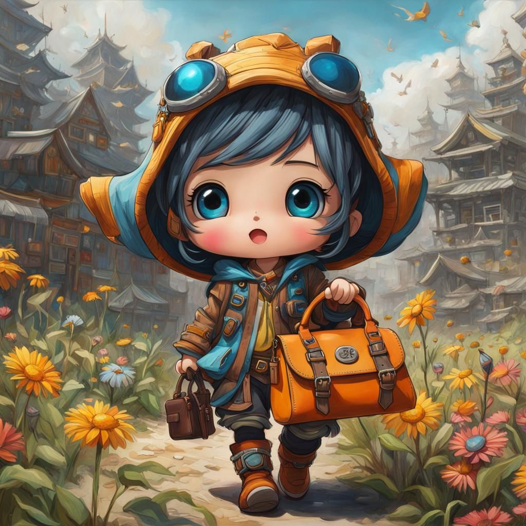 Hyperrealistic Chibi Traveler Sketch with Volumetric Lightin...