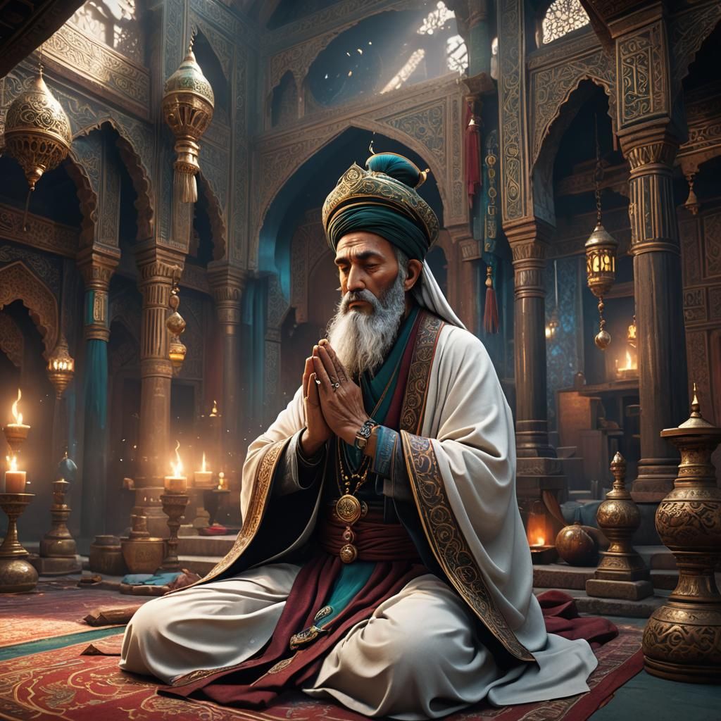 Sufi Praying: Detailed Fantasy Concept Art
