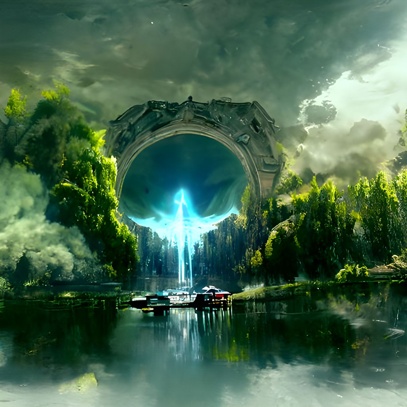 Superluminal Portal Above Lake: Matte Painting