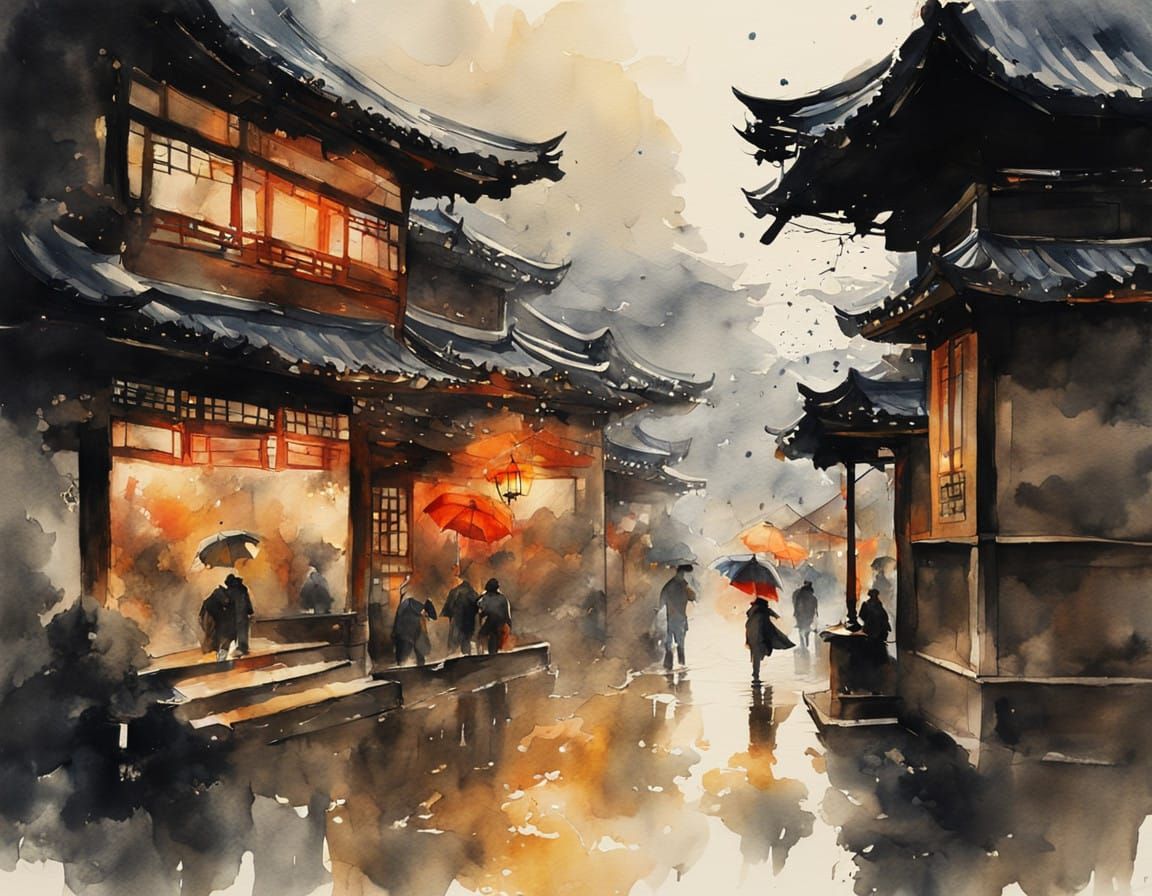 Cyberpunk-Inspired Anime Watercolor Painting