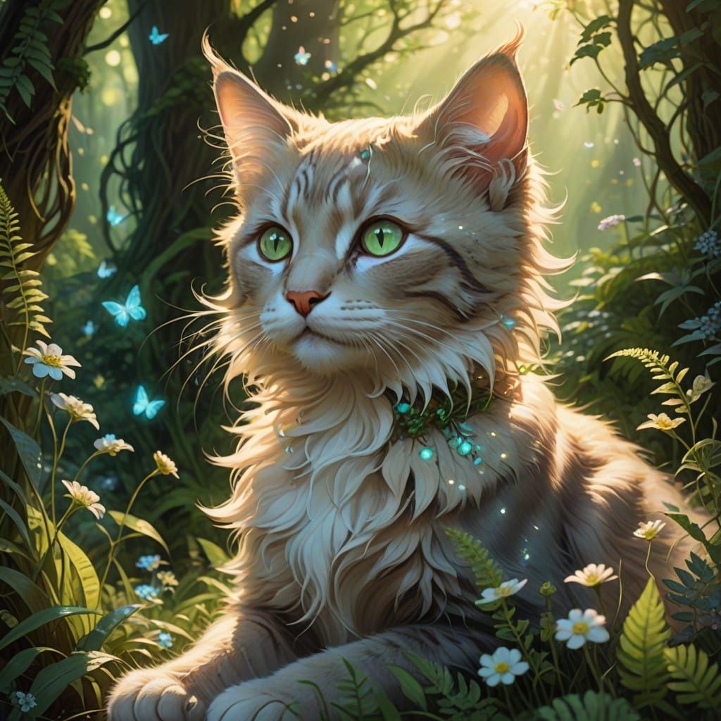 Enchanted Whimsy: A Fantastical Kitten in Mossy Paradise