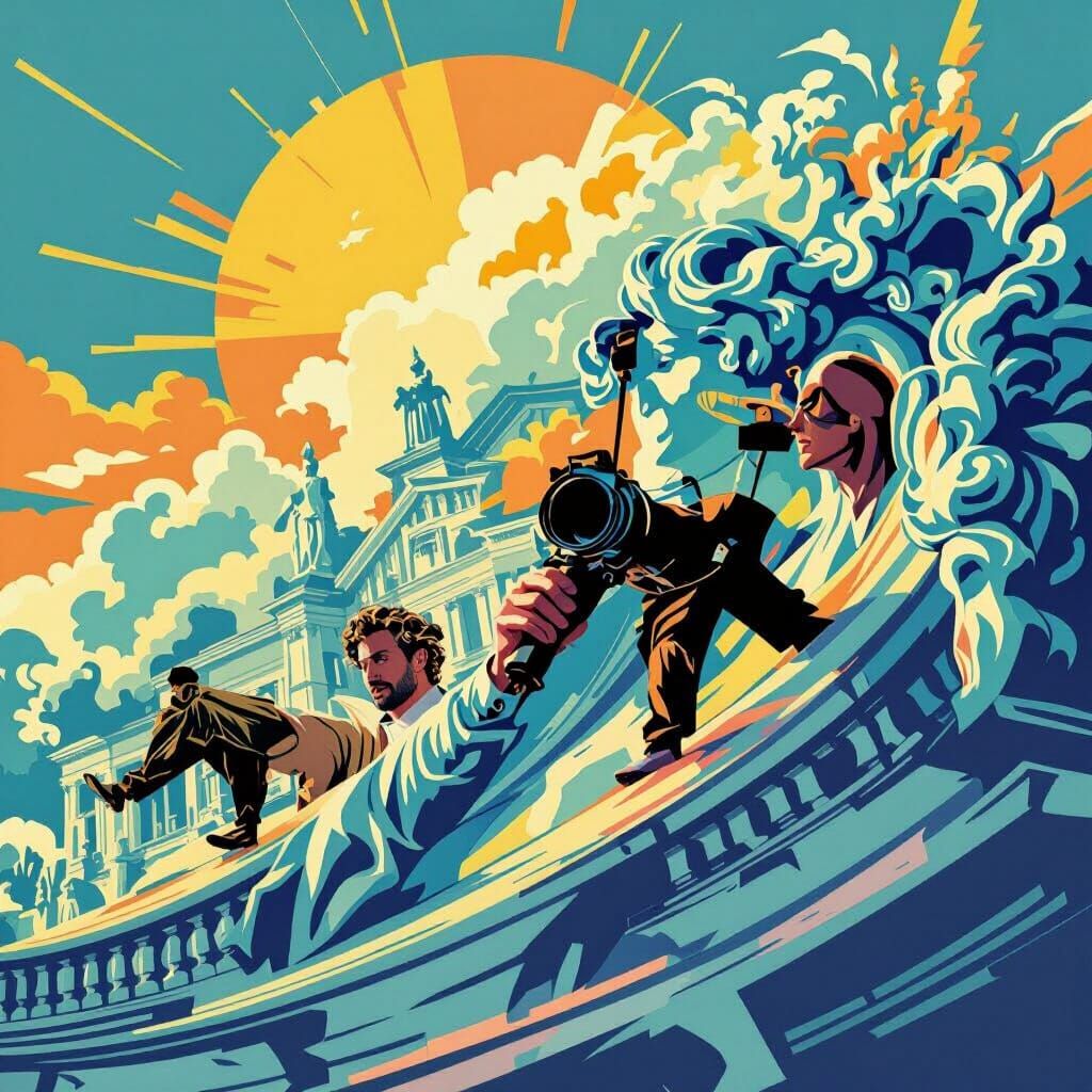 Man Comically Poses With Statue in Museum Selfie