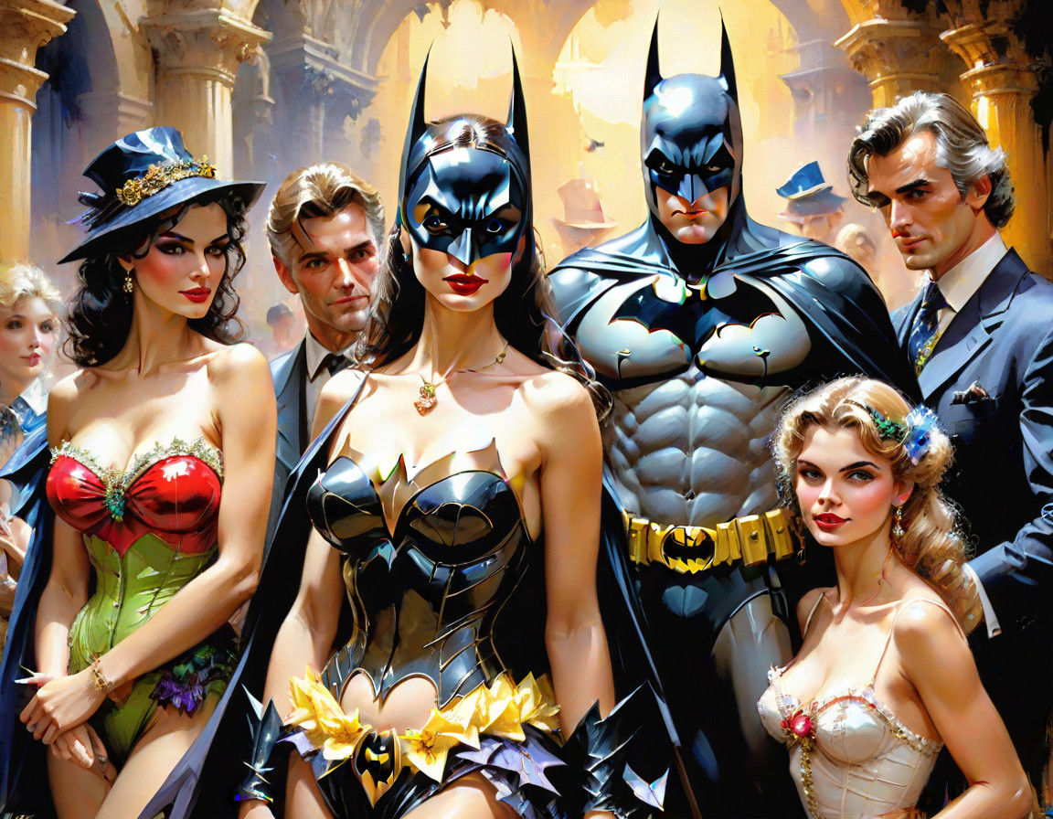 Batman's Heroic Justice in a Surreal Gothic Art Style