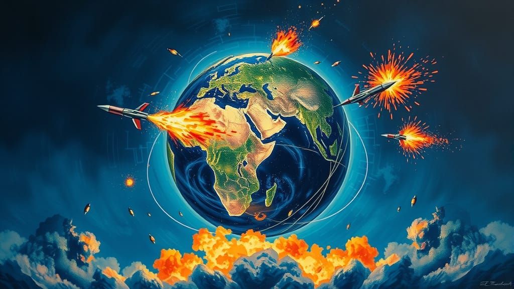 Globe in Chaos: Futuristic Warfare Unfolds