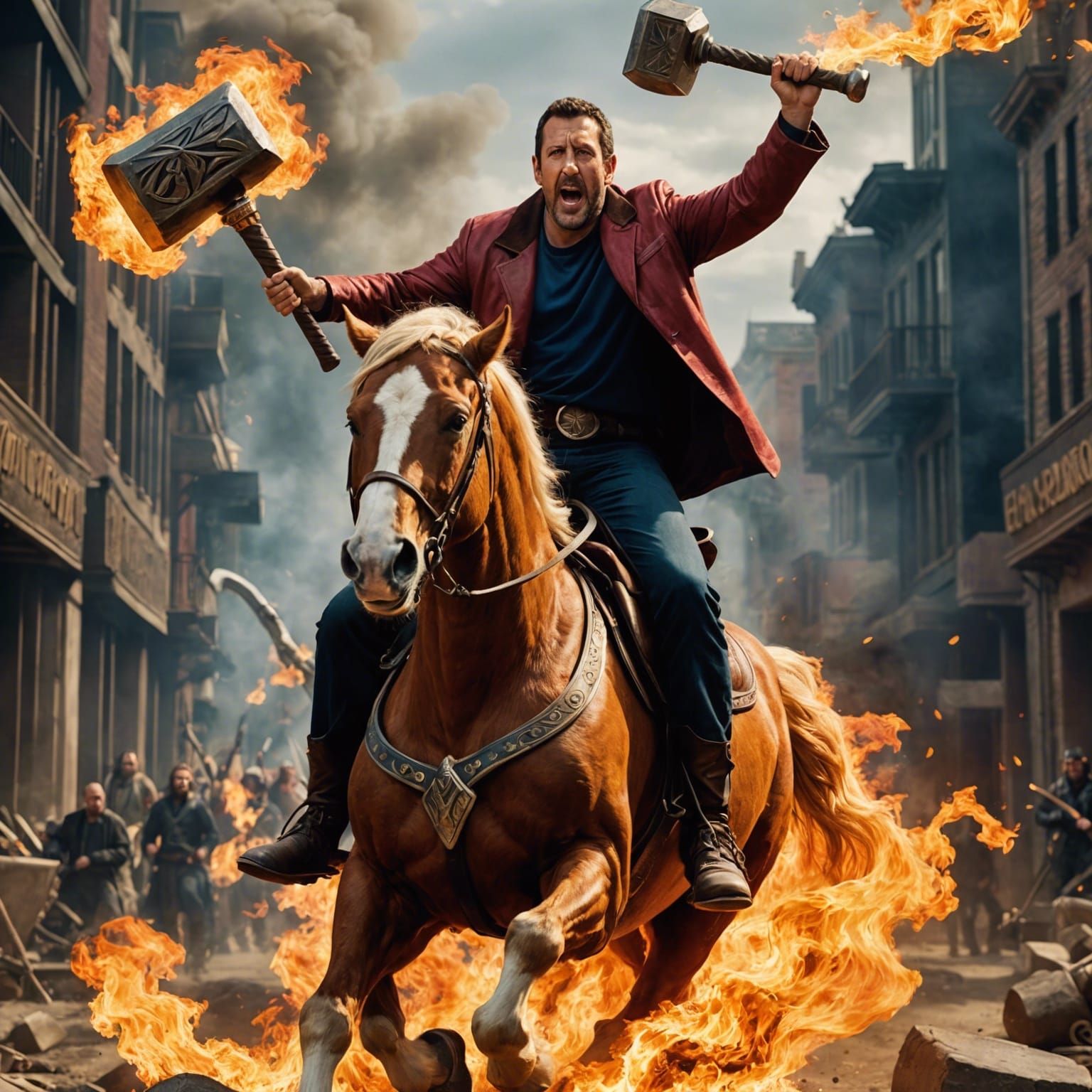 Adam Sandler Rides a Flaming Horse into Battle