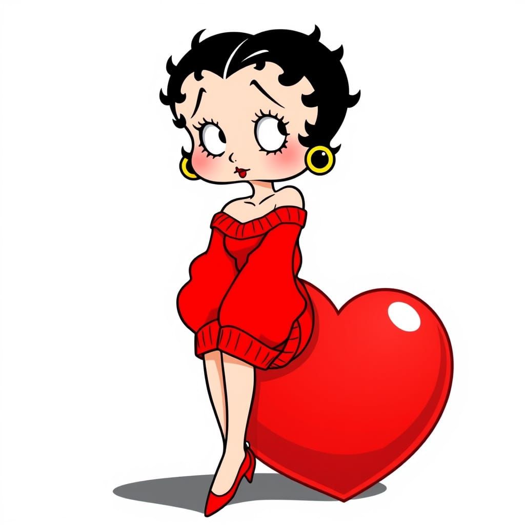 Betty Boop Seated on a Vibrant Heart in Classic Cartoon Styl...