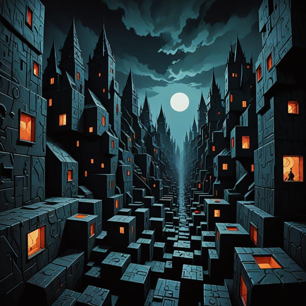 Cubic Vampires Terrorize Geometric World in Dark, Surreal Cu...