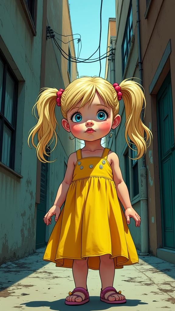 Girl in Alleyway: Comic Book Style Illustration