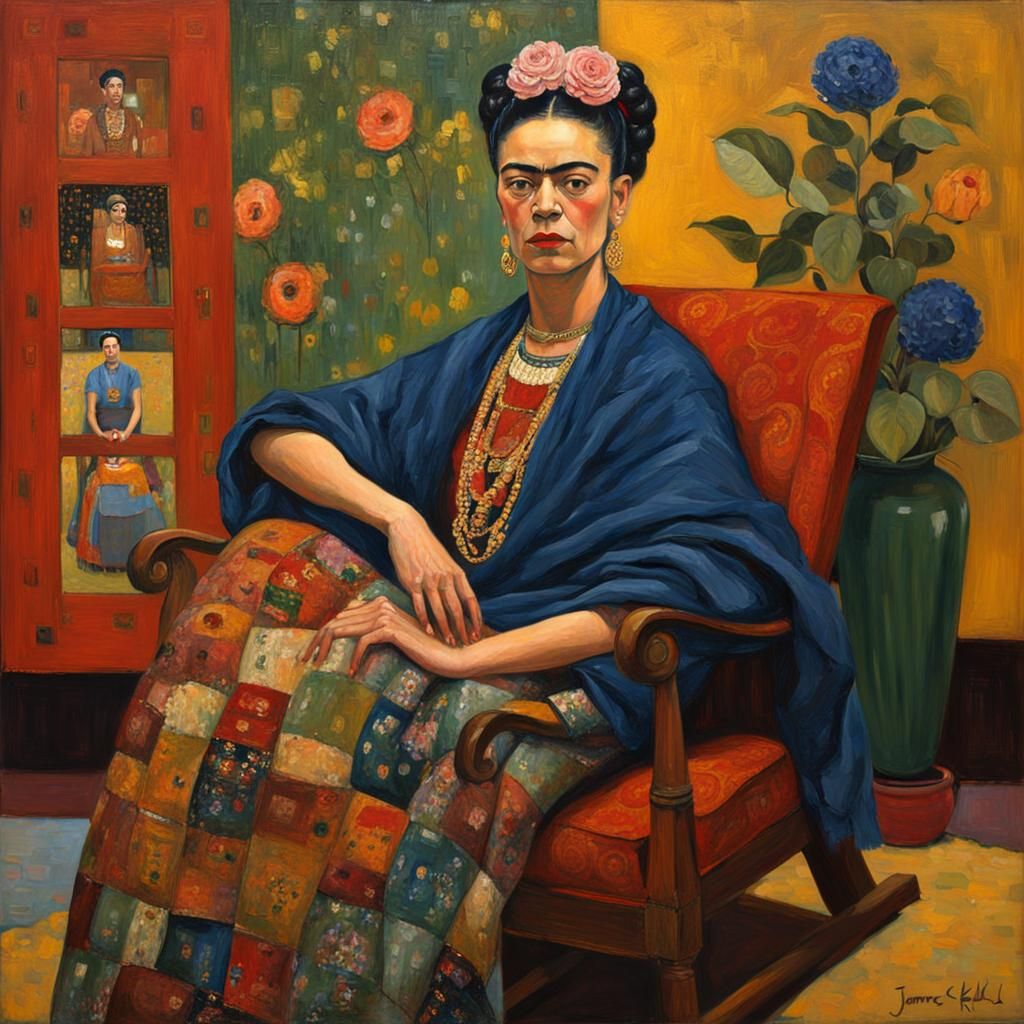 Frida Kahlo Portrait in Gustav Klimt Style