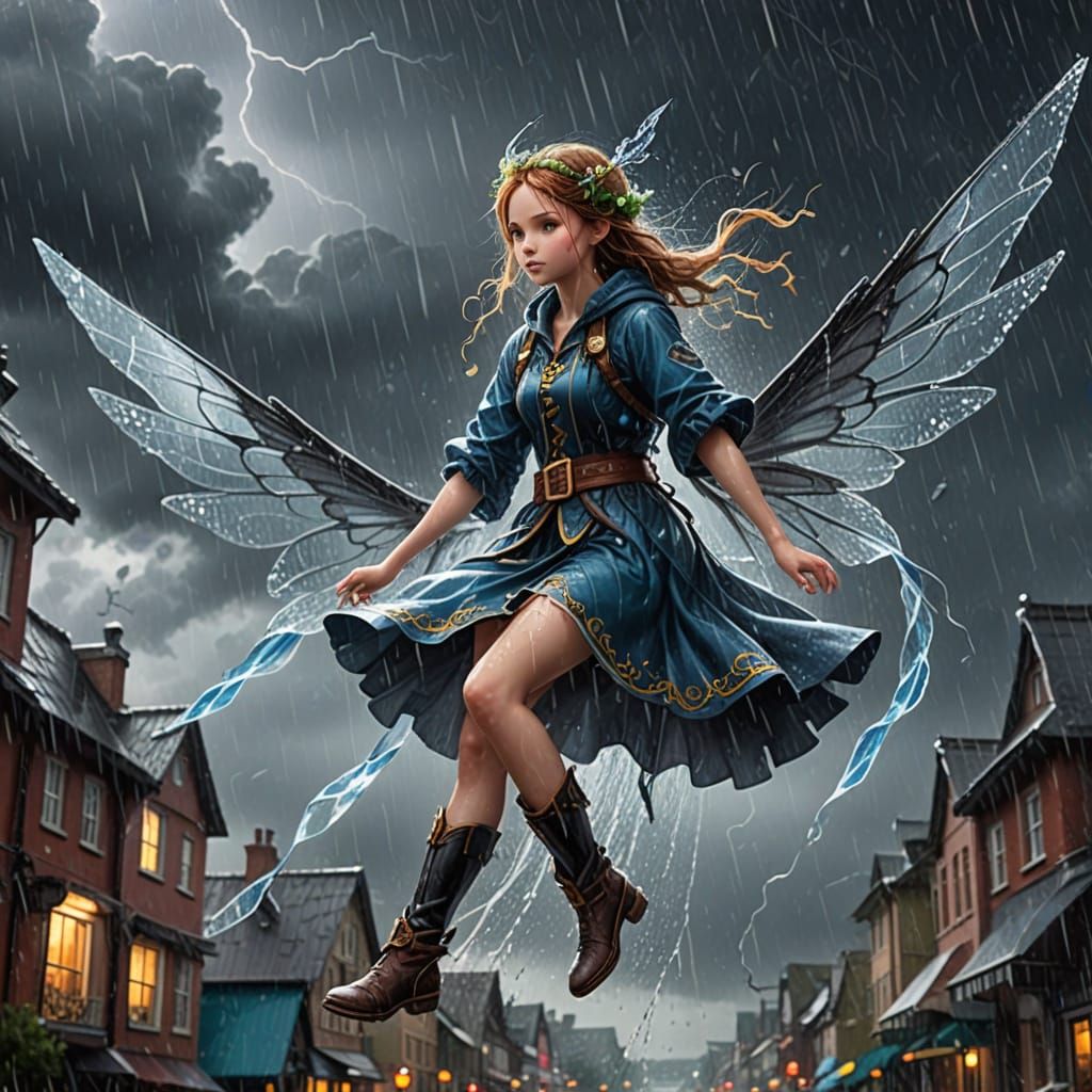 Rainy Fairy Rides Storm Wings