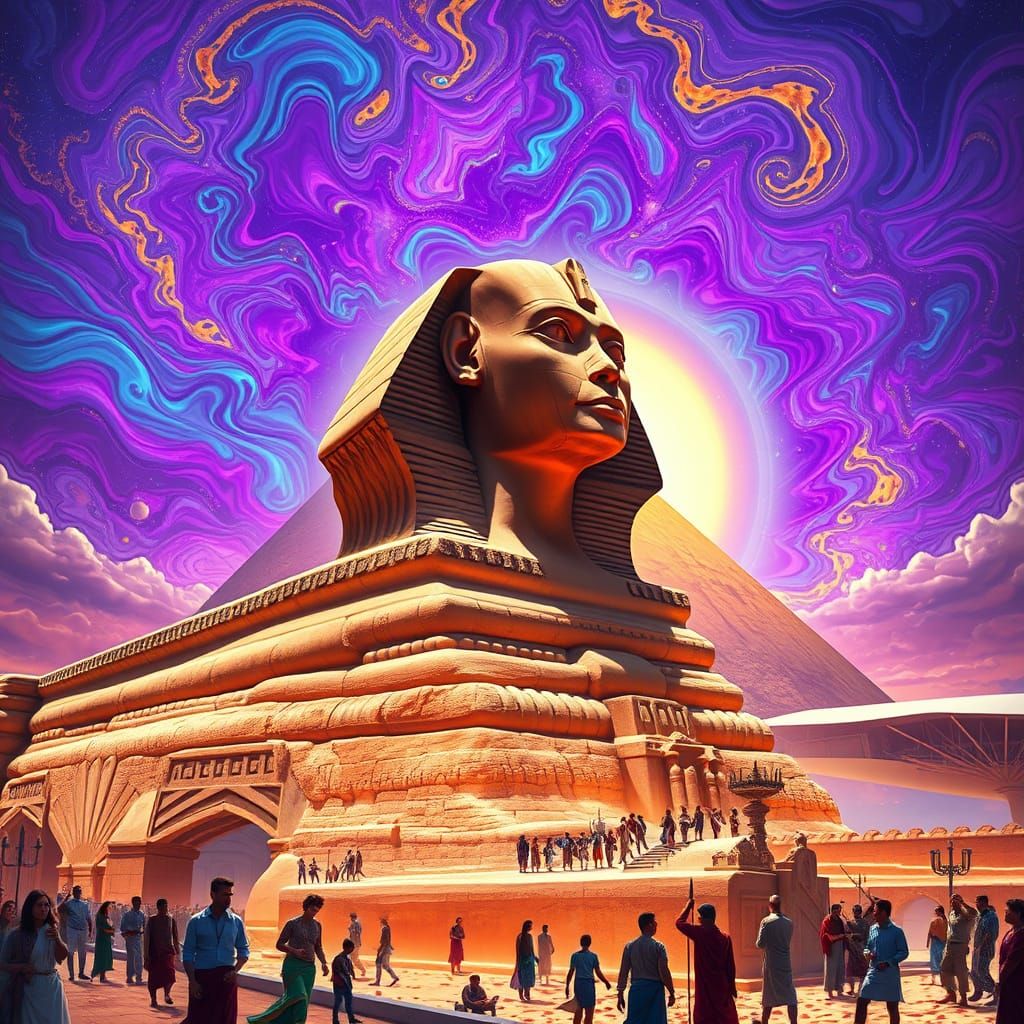 Restored Great Sphinx of Giza with Psychedelic Sky