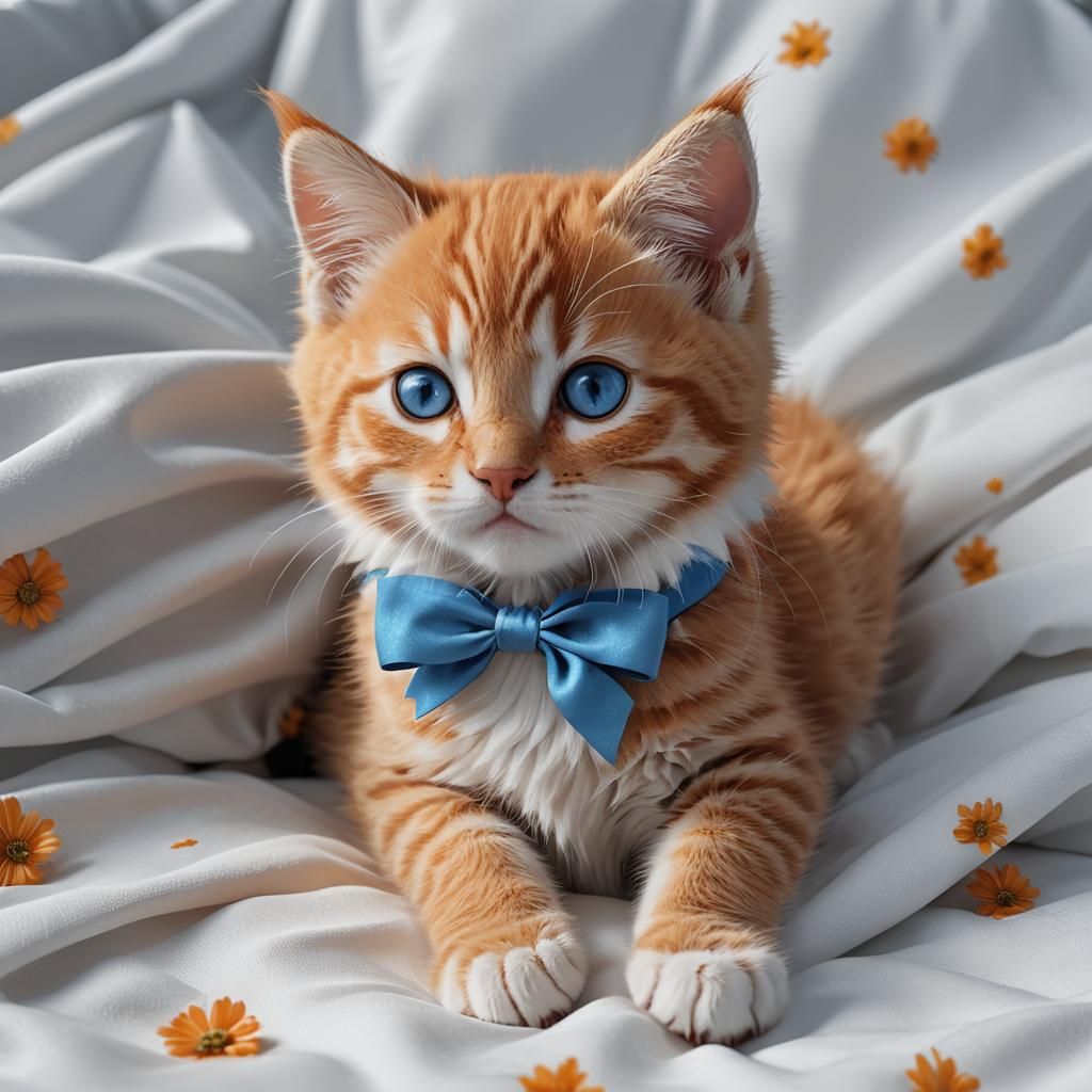 Adorable Orange Tabby Kitten with Blue Bow