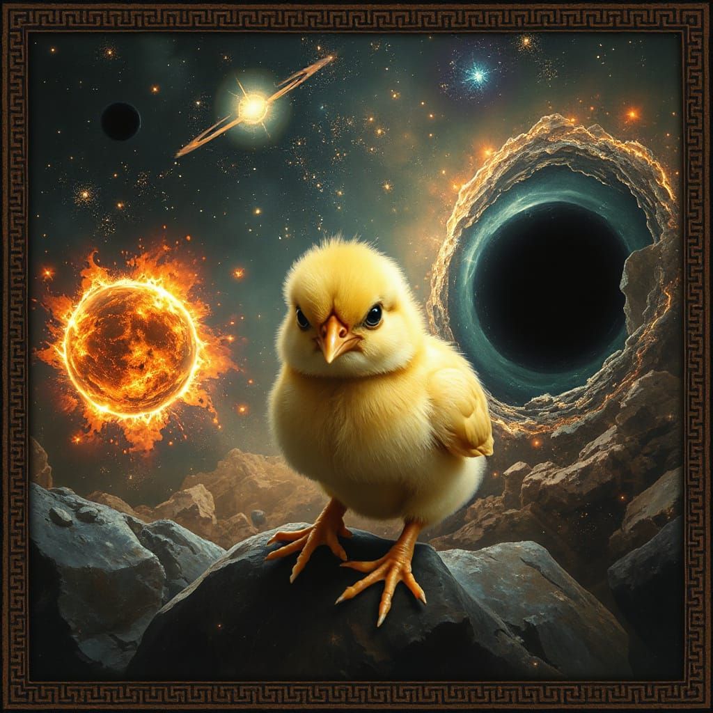 Angry Chick in Space: A Pre-Raphaelite Painting