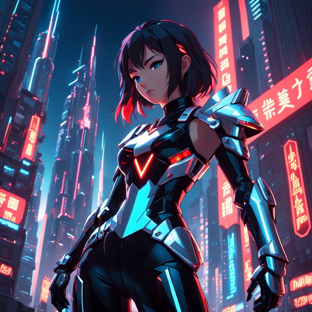 Girl Warrior in Neon City