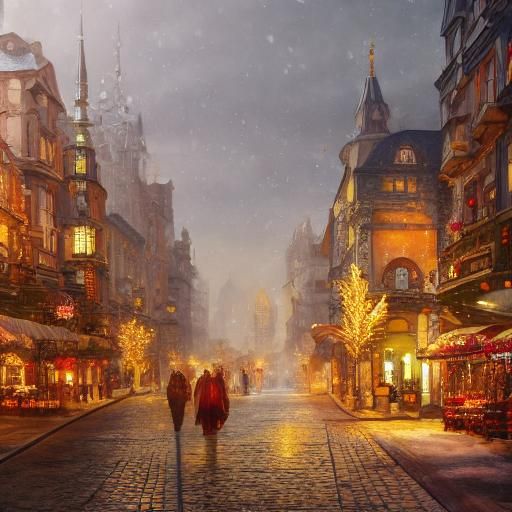 Festive Christmas Spirit in a City Street