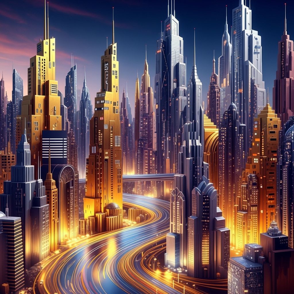 Gilded Metropolis Inspired by Klimt and Lempicka