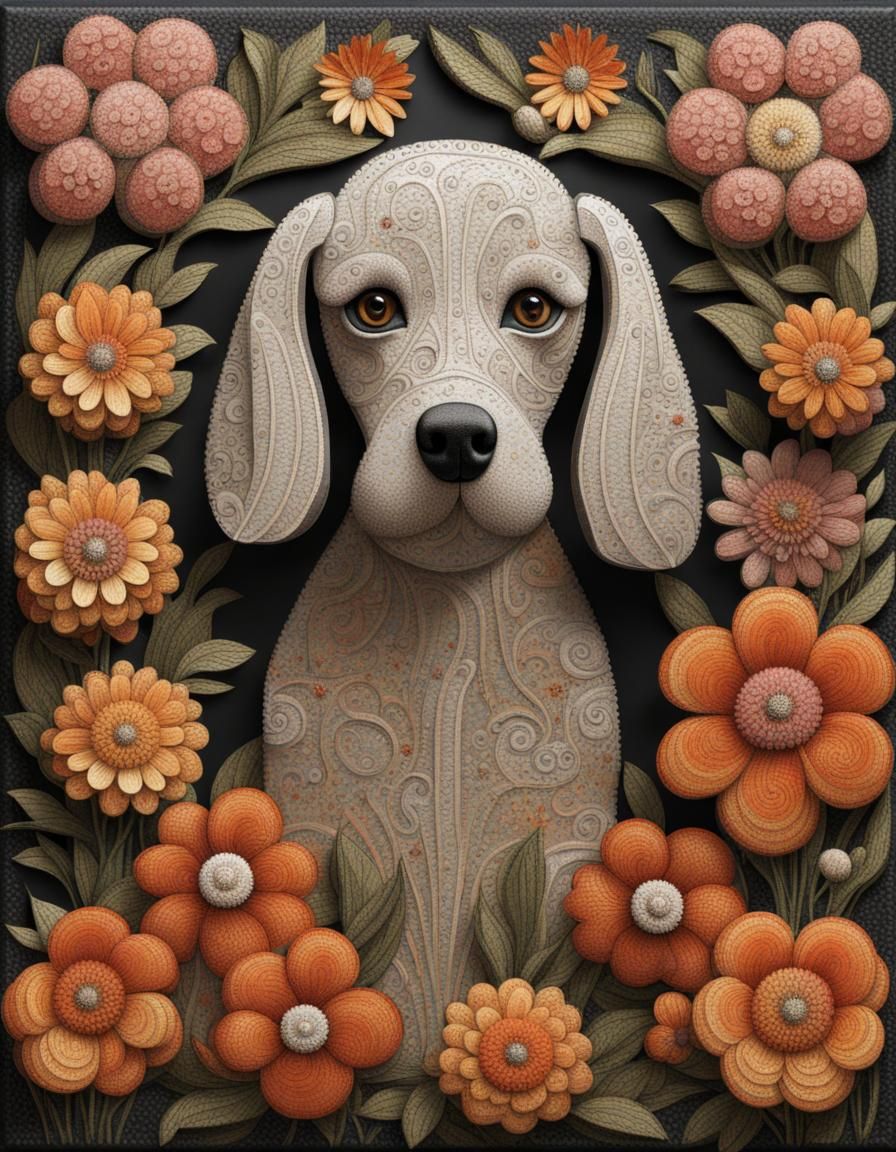 Art Deco Dog Sculpture in Floral Display