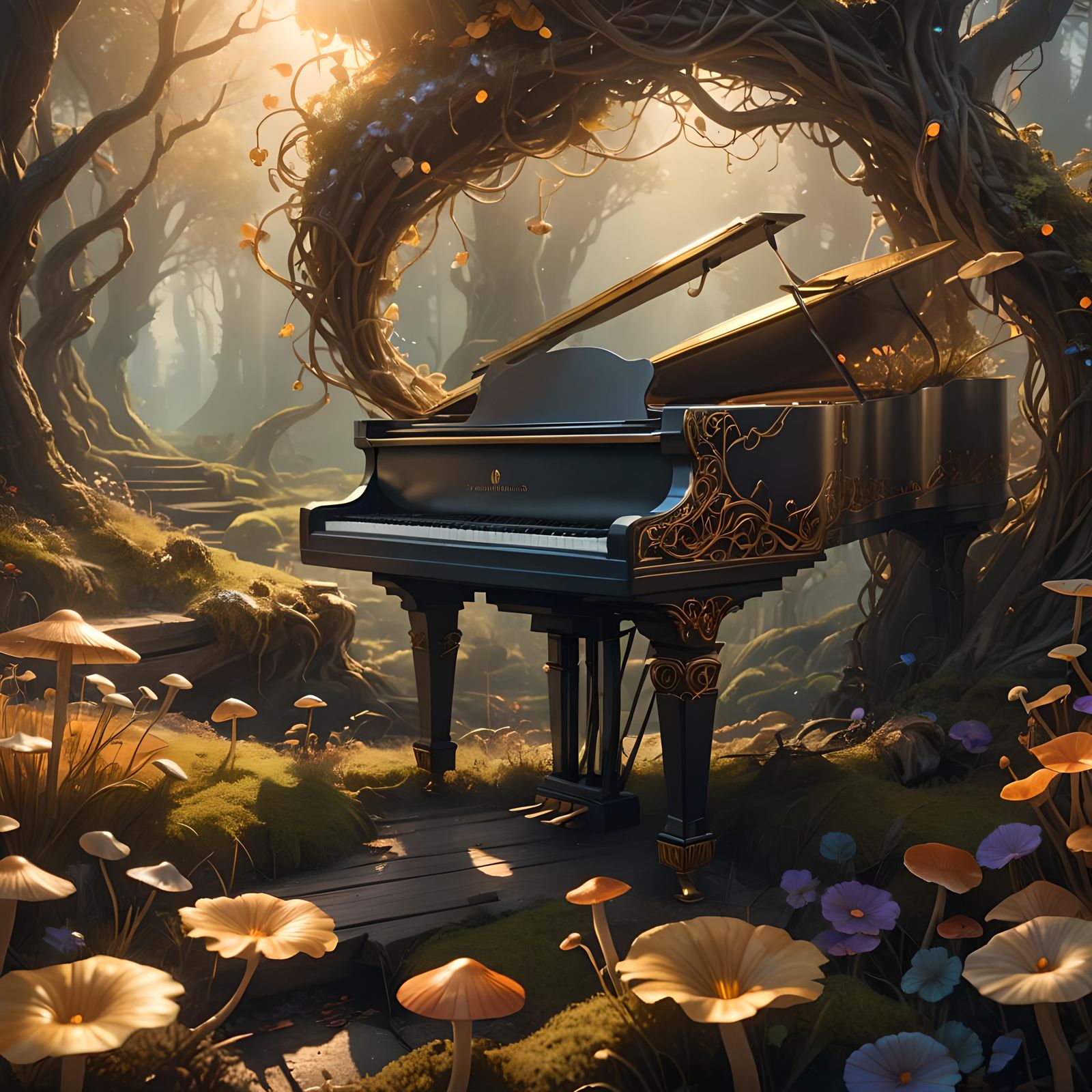 Fantastical Piano in Detailed Matte Painting Style