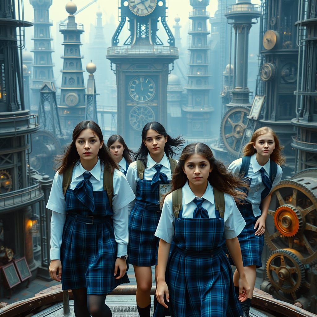 Steampunk Schoolgirls Explore Clockwork City