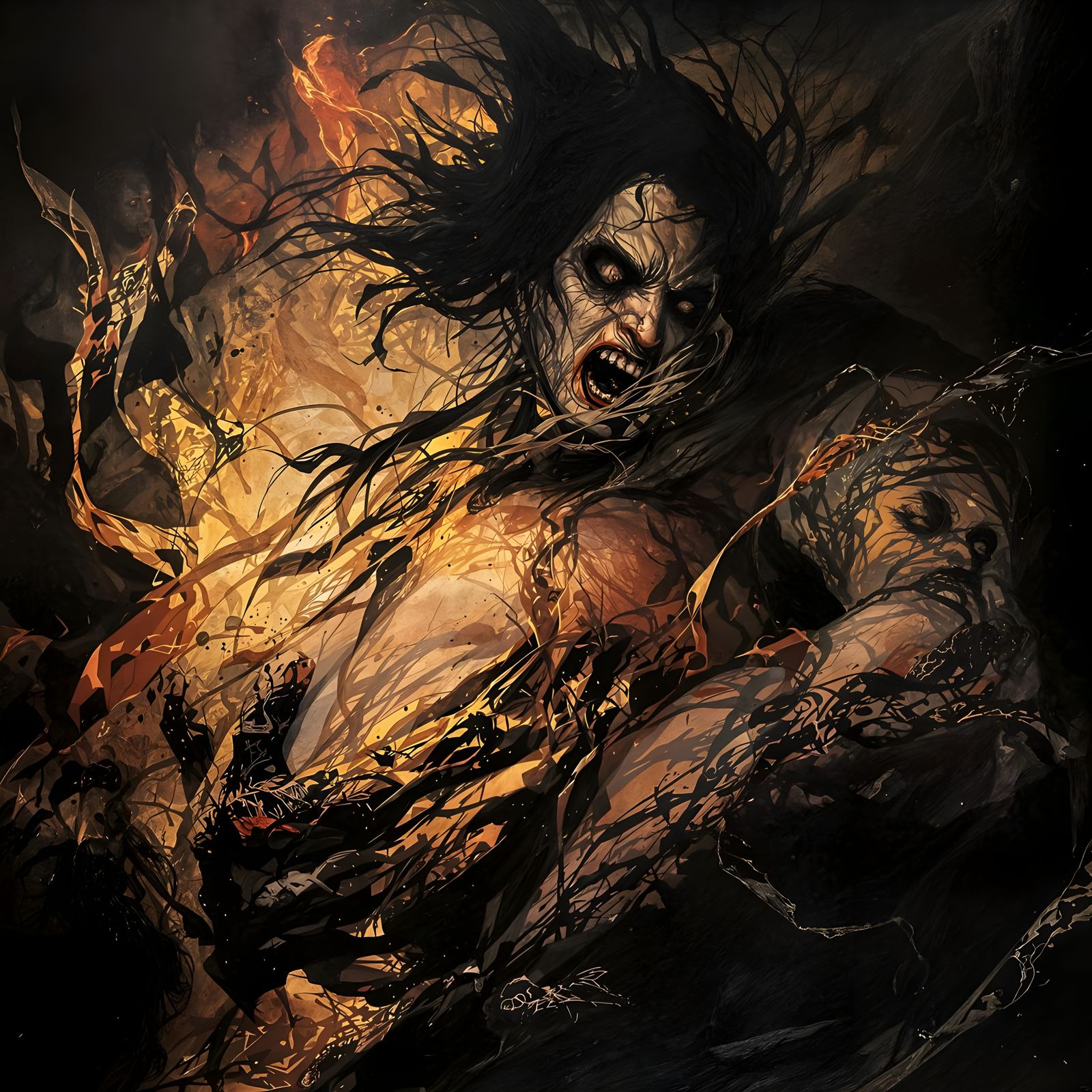 Goya-Inspired Abduction of Persephone in Dark, Fiery Academi...