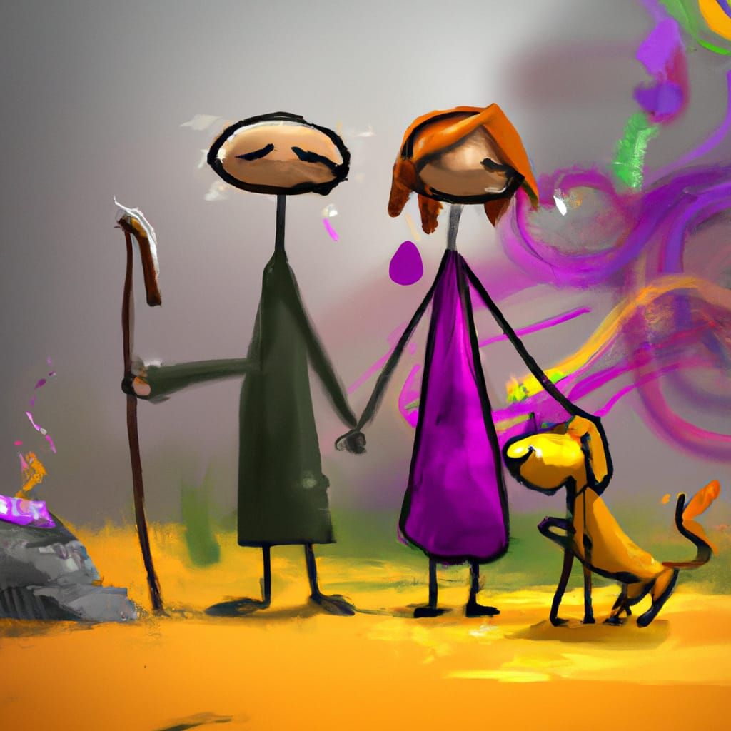 Childlike Crayon Drawing of Stick Figure Family