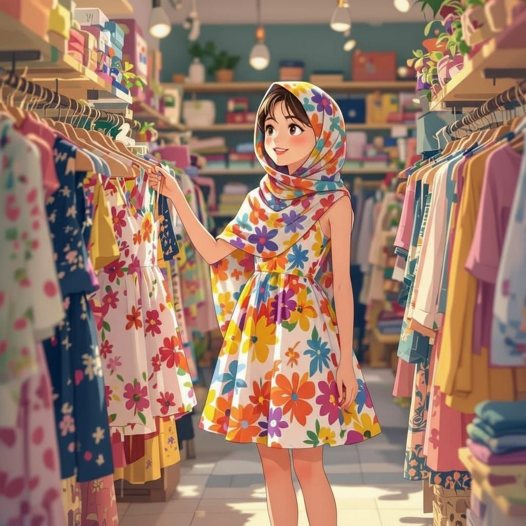 Teenage Girl Shops for Clothes in Whimsical Boutique