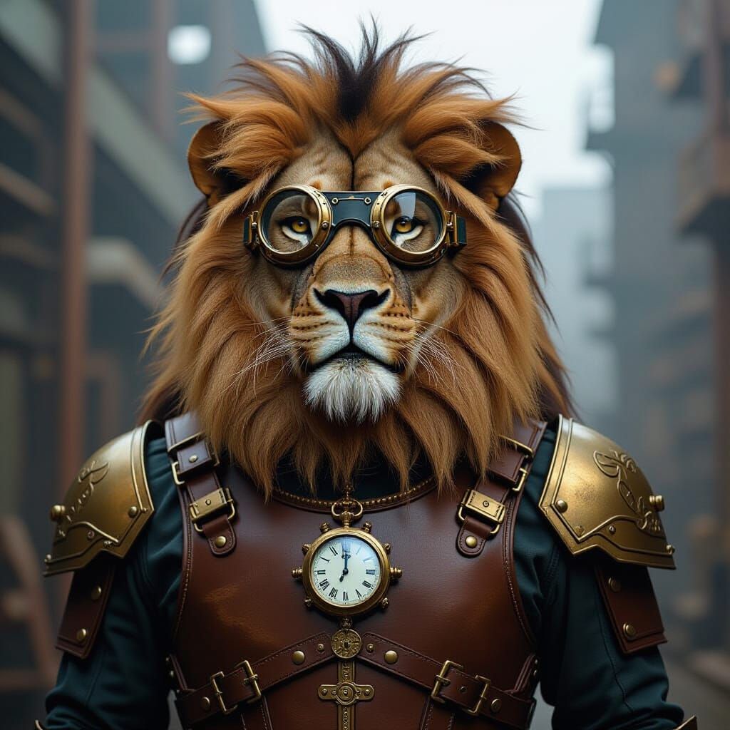 Steampunk Lion with Victorian Accessories