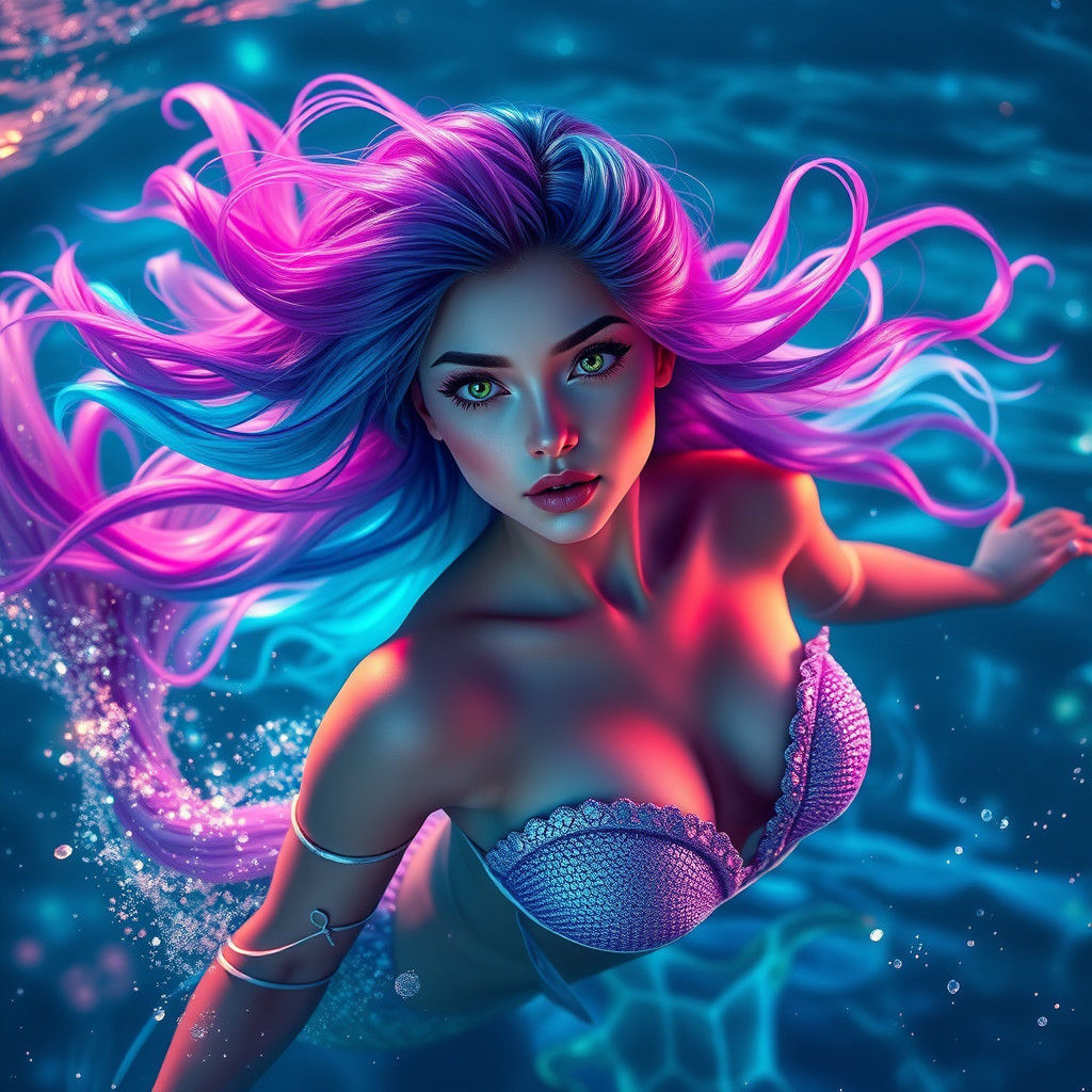 Breathtaking Mermaid in Bioluminescent Ocean as Fantasy Art