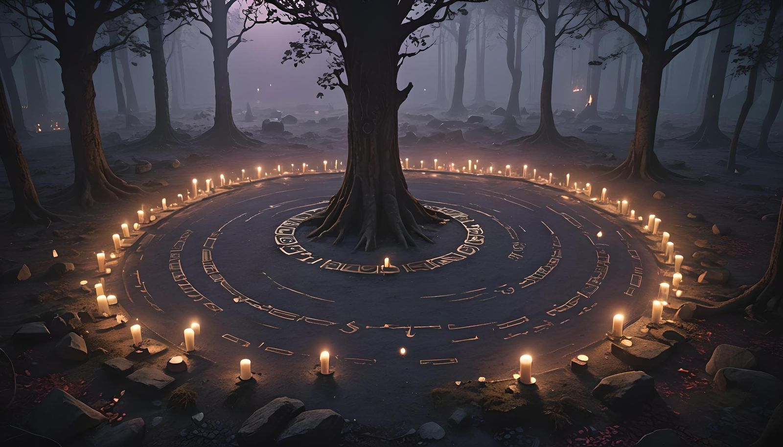 Mysterious Moonlit Stone Circle Ritual: Fantasy Concept Art