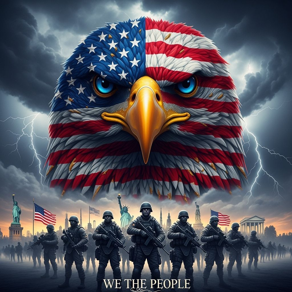 Colossal Eagle Head of Stars & Stripes in Stormy Sky