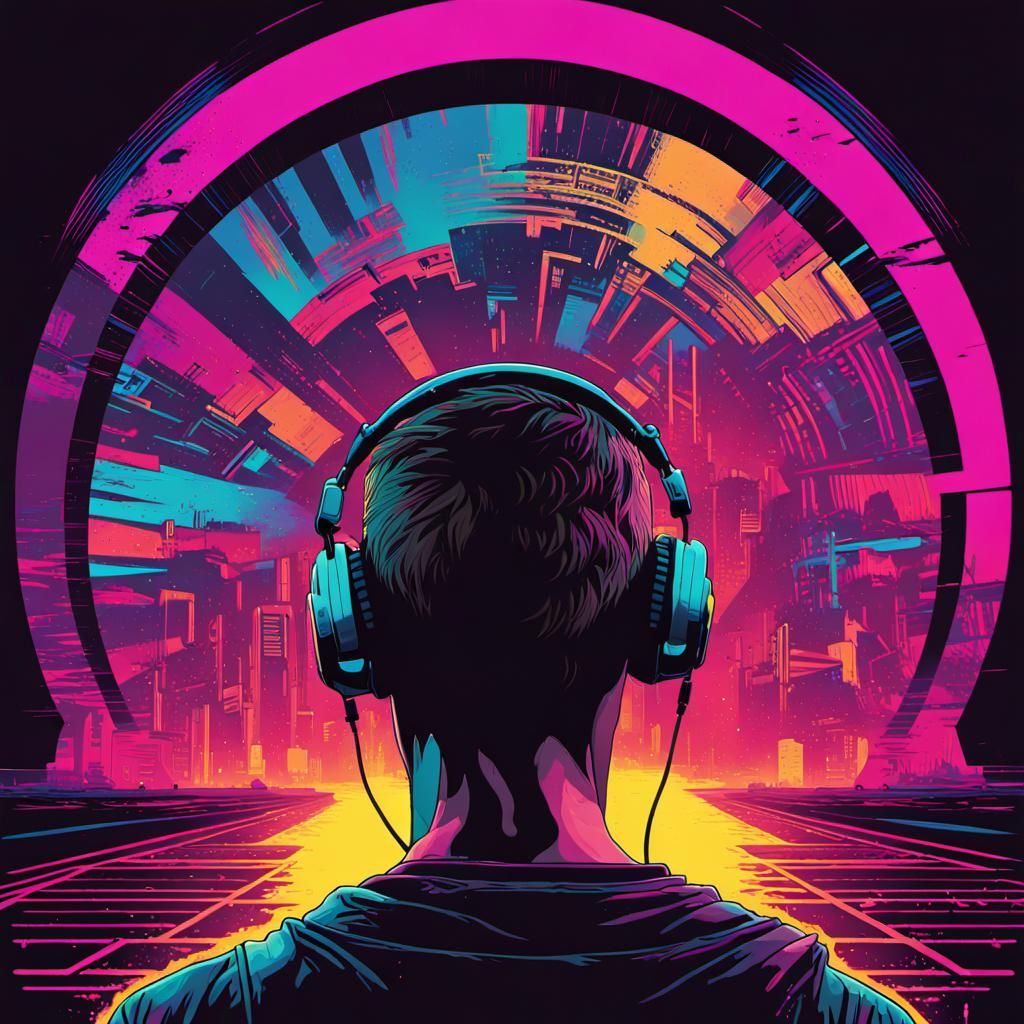 Ibiza Beach Rave: Cyberpunk DJ in Pop Art Style