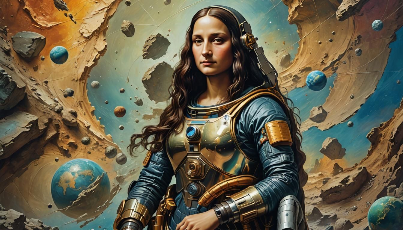 Mona Lisa in Spacesuit: Hyperrealistic Concept Art