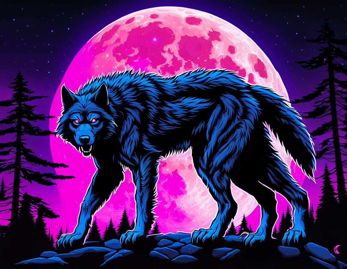 Synthwave Werewolf Howling at the Neon Moon