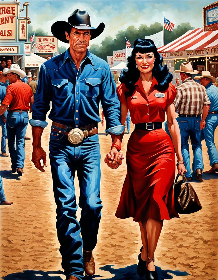 Cowboy and Bettie Page at County Fair, Photorealism