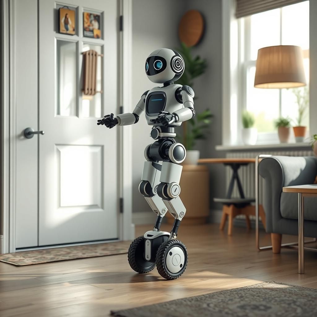 Whimsical One-Legged Robot on Pogo Stick