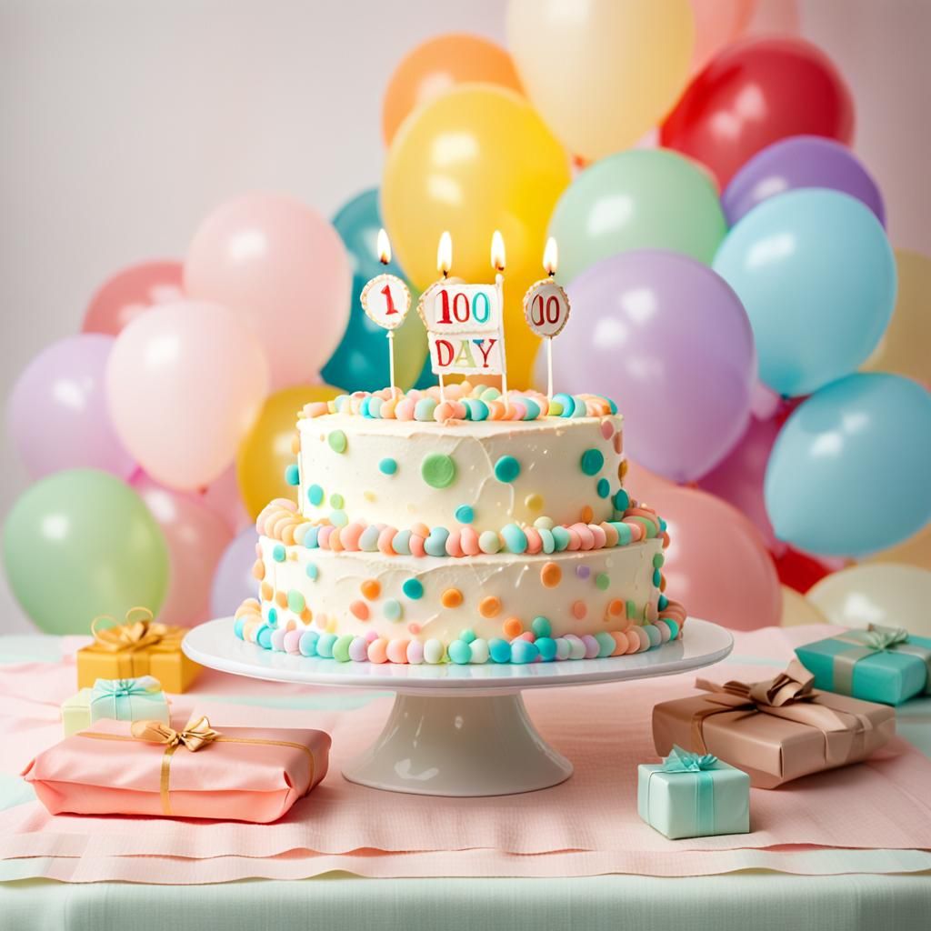 Celebratory 100th Day Cake in Studio Lighting