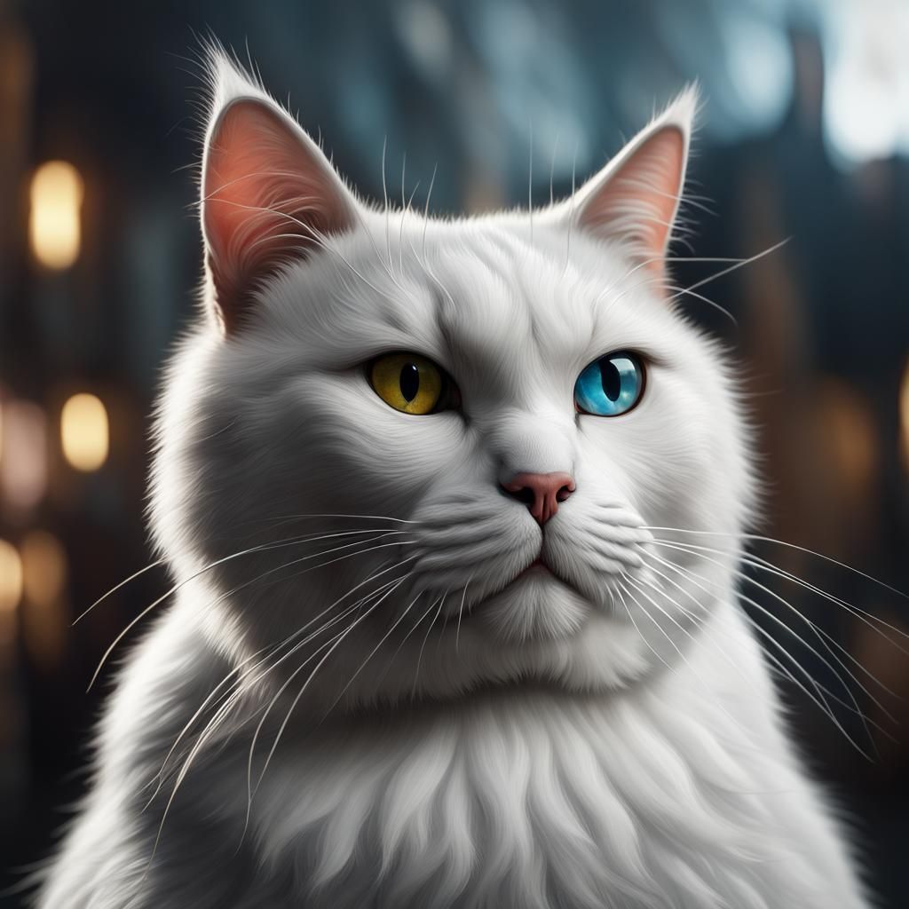 Detailed Portrait of a Fluffy Black and White Cat