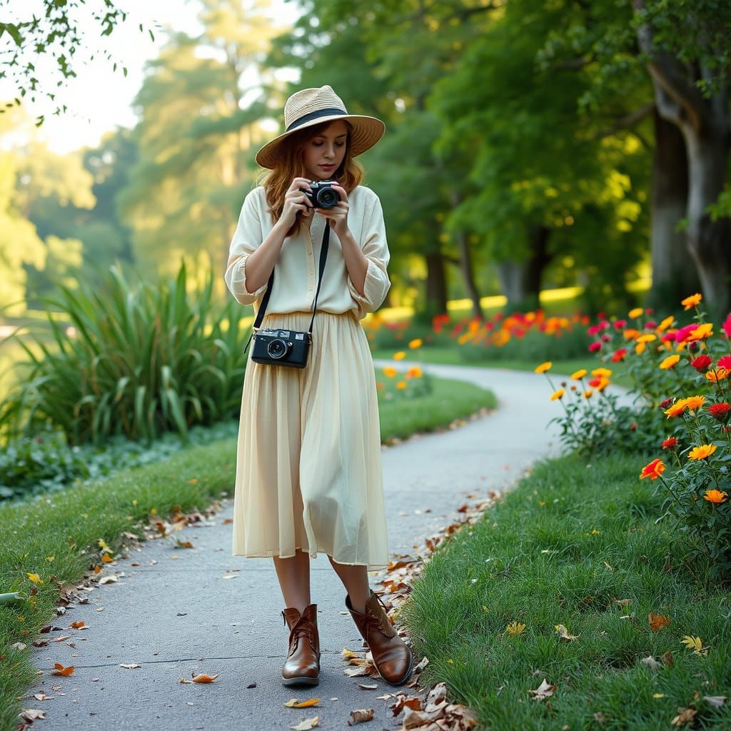 Serene Park Scene in the Style of Vivian Maier's Street Phot...