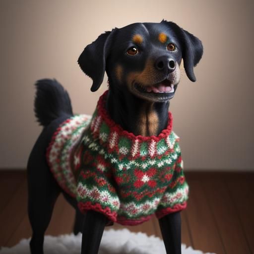 Dog Crocheting an Ugly Christmas Sweater