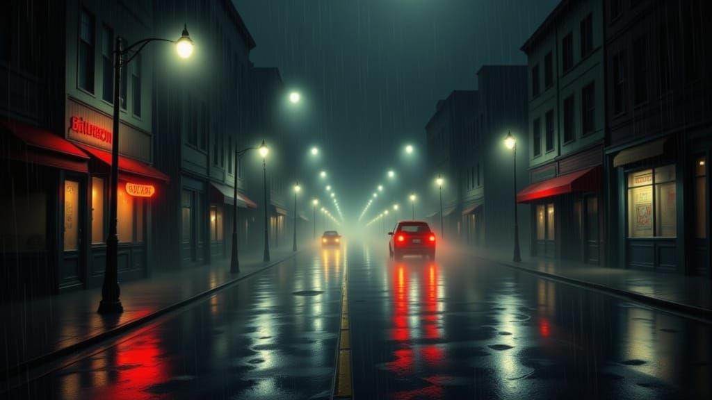 Heavy Rain at Night in a Georgia Cityscape
