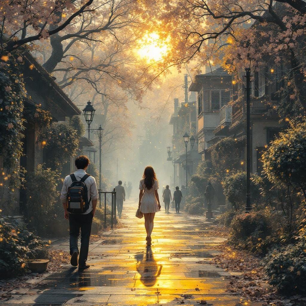 Ethereal Beauty: Figure in Dreamlike Street Scene