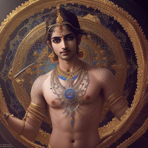 Lord Krishna with Sudarshan Chakra in Hyperrealistic Photo