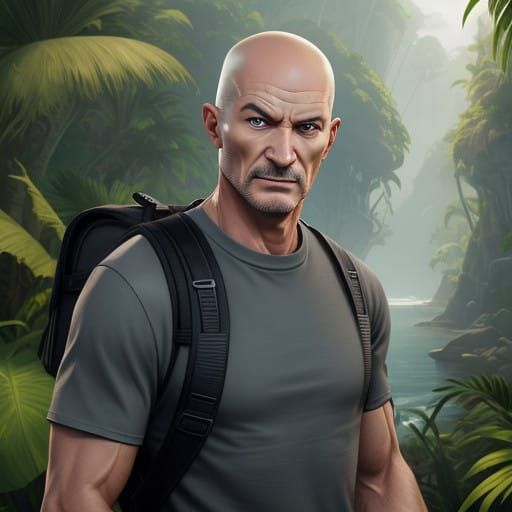Cartoonish John Locke in a Jungle Setting