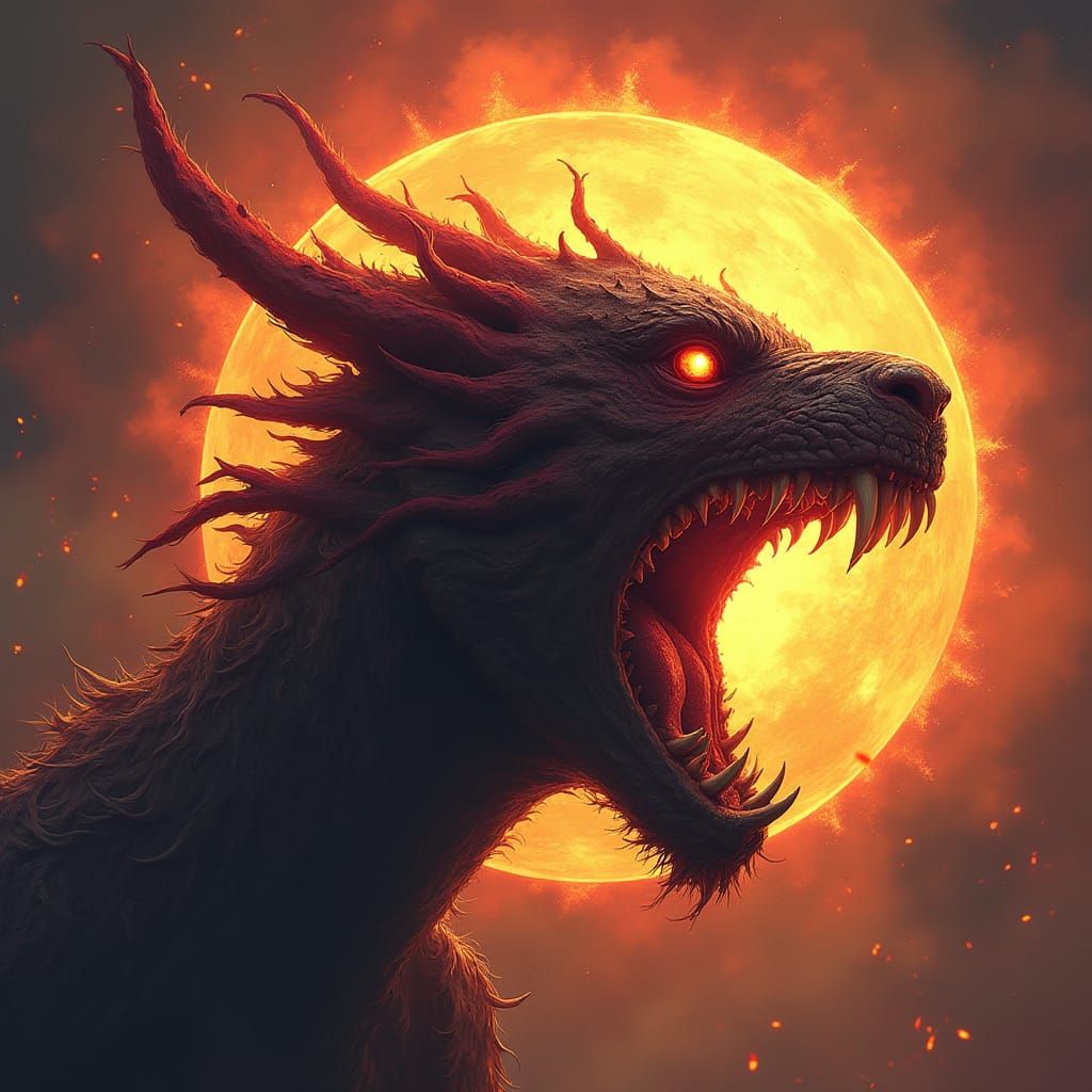 Rahu Devouring the Sun: Hyperrealistic Splash Art