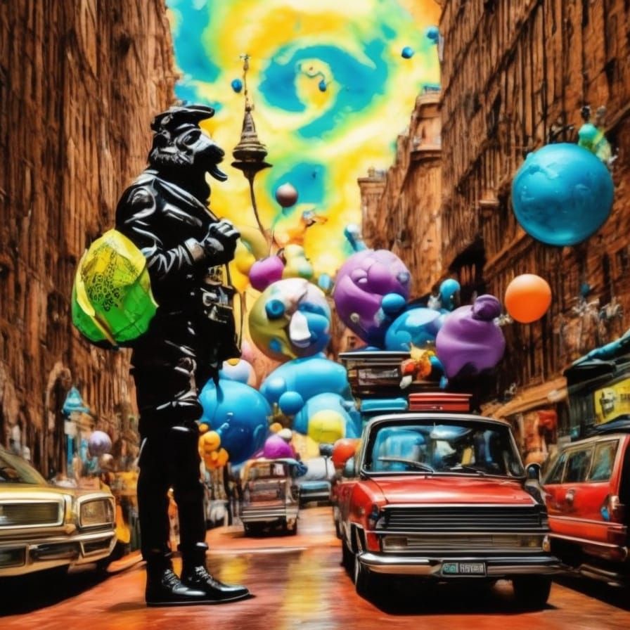 Vibrant Whimsical Art in a Cyberpunk Aesthetic